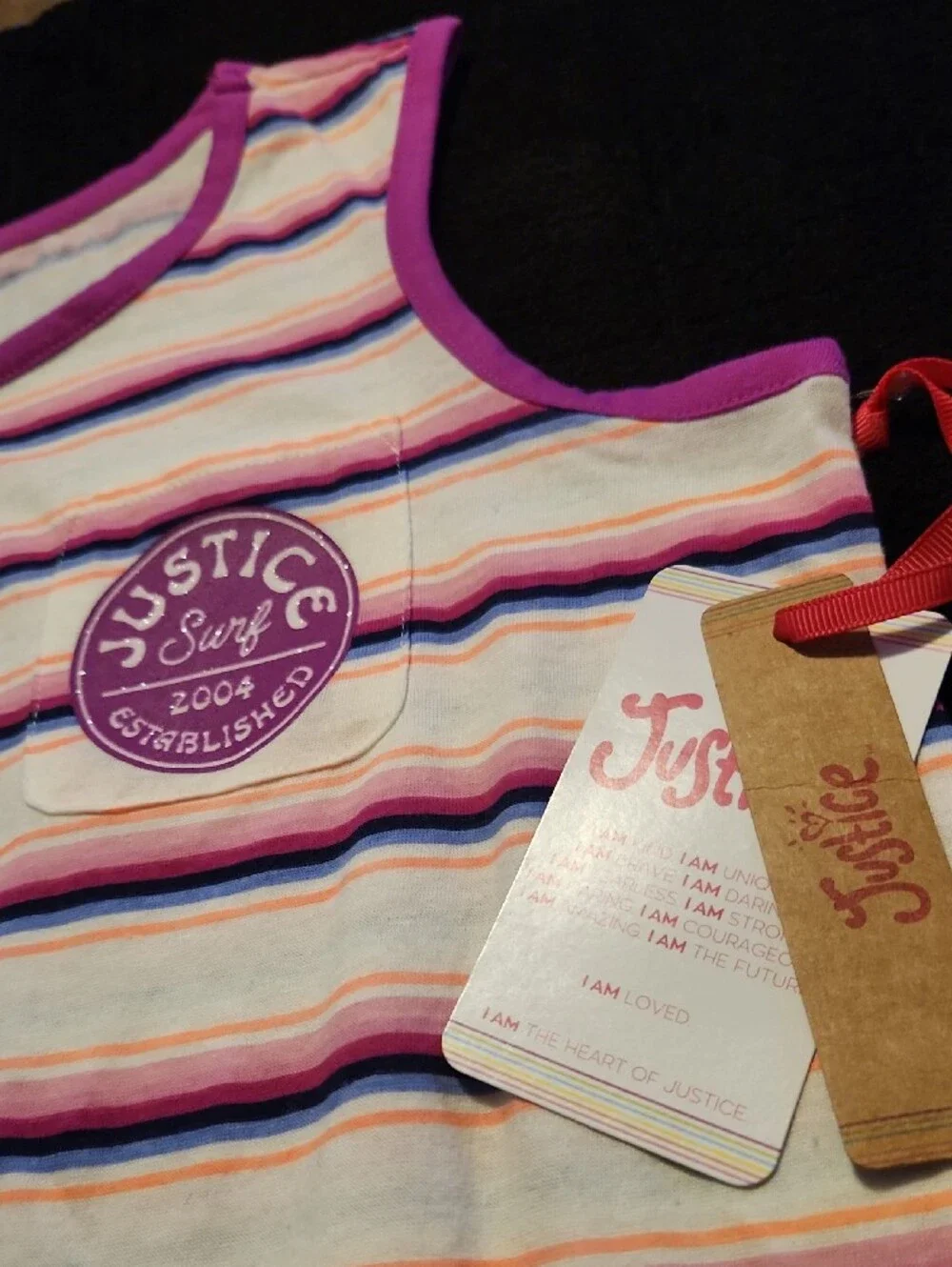 $3/Bundled- Justice Pink Purple White Striped Tie-Front Tank